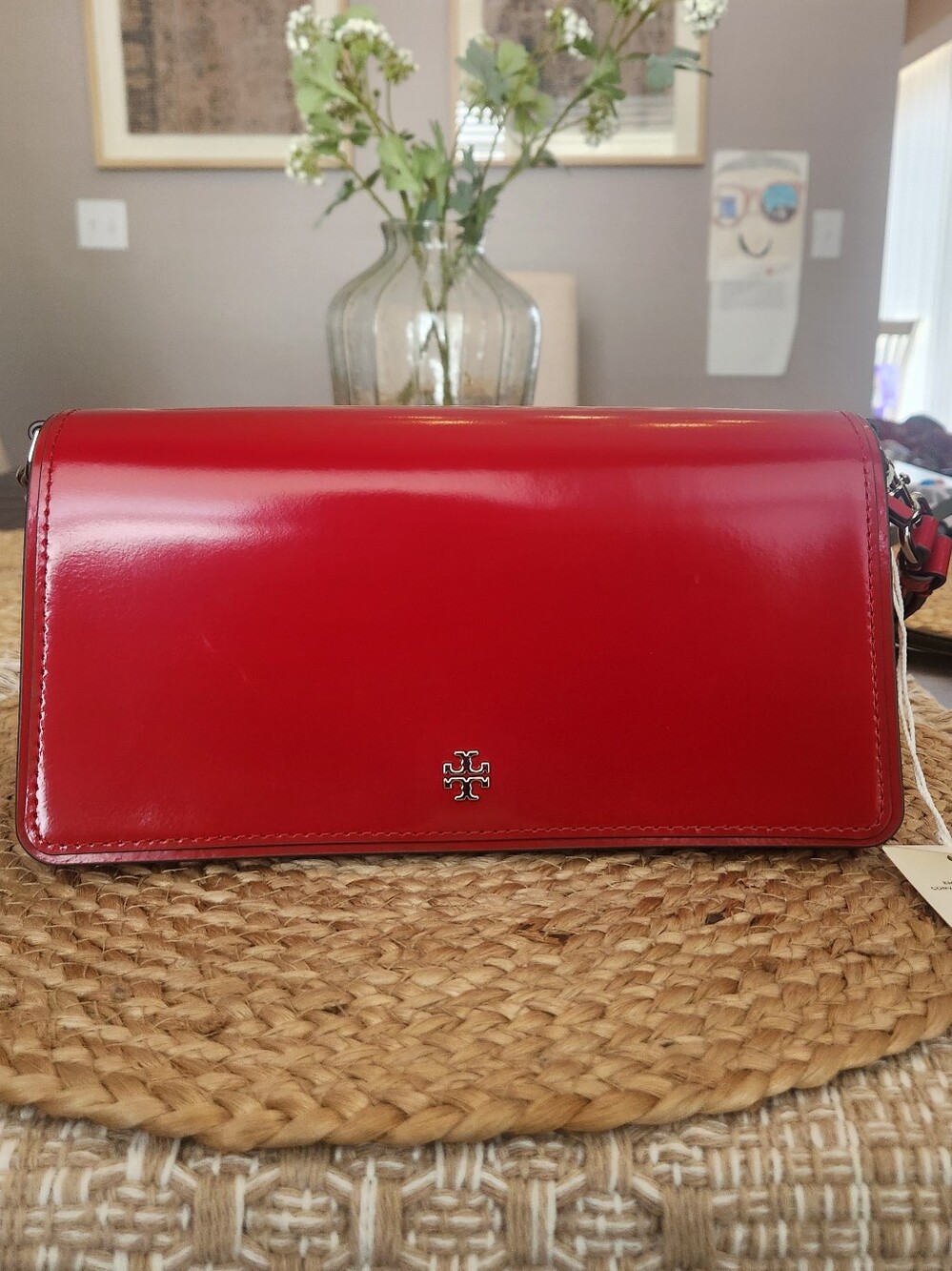 NWT. Tory Burch Emerson Patent Leather Crossbody In Warm Red & Silver Hardware